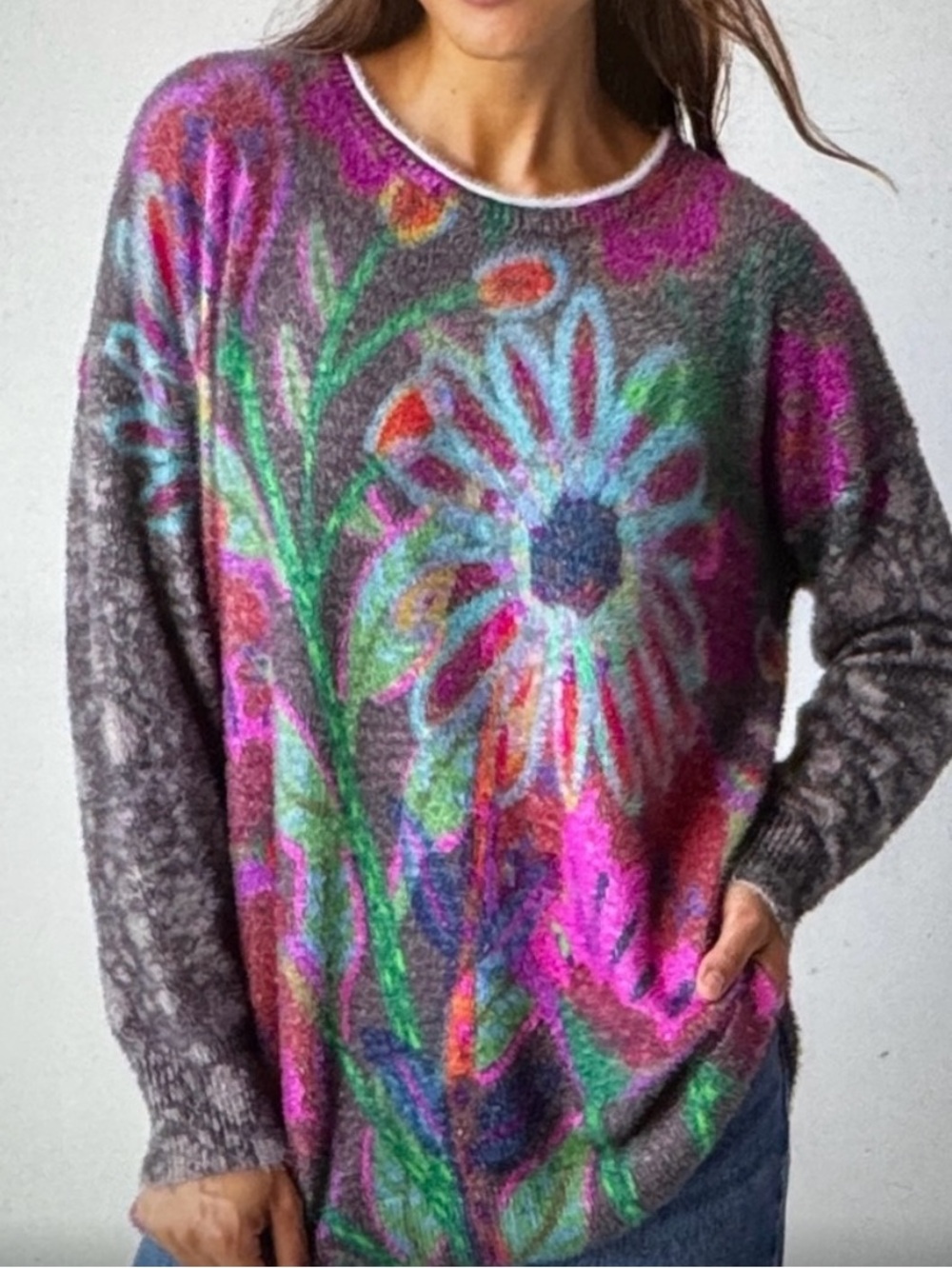 NATURAL LIFE Cashmere-like-soft Pullover Floral Relaxed-Fit Sweater—Sz L — NWT